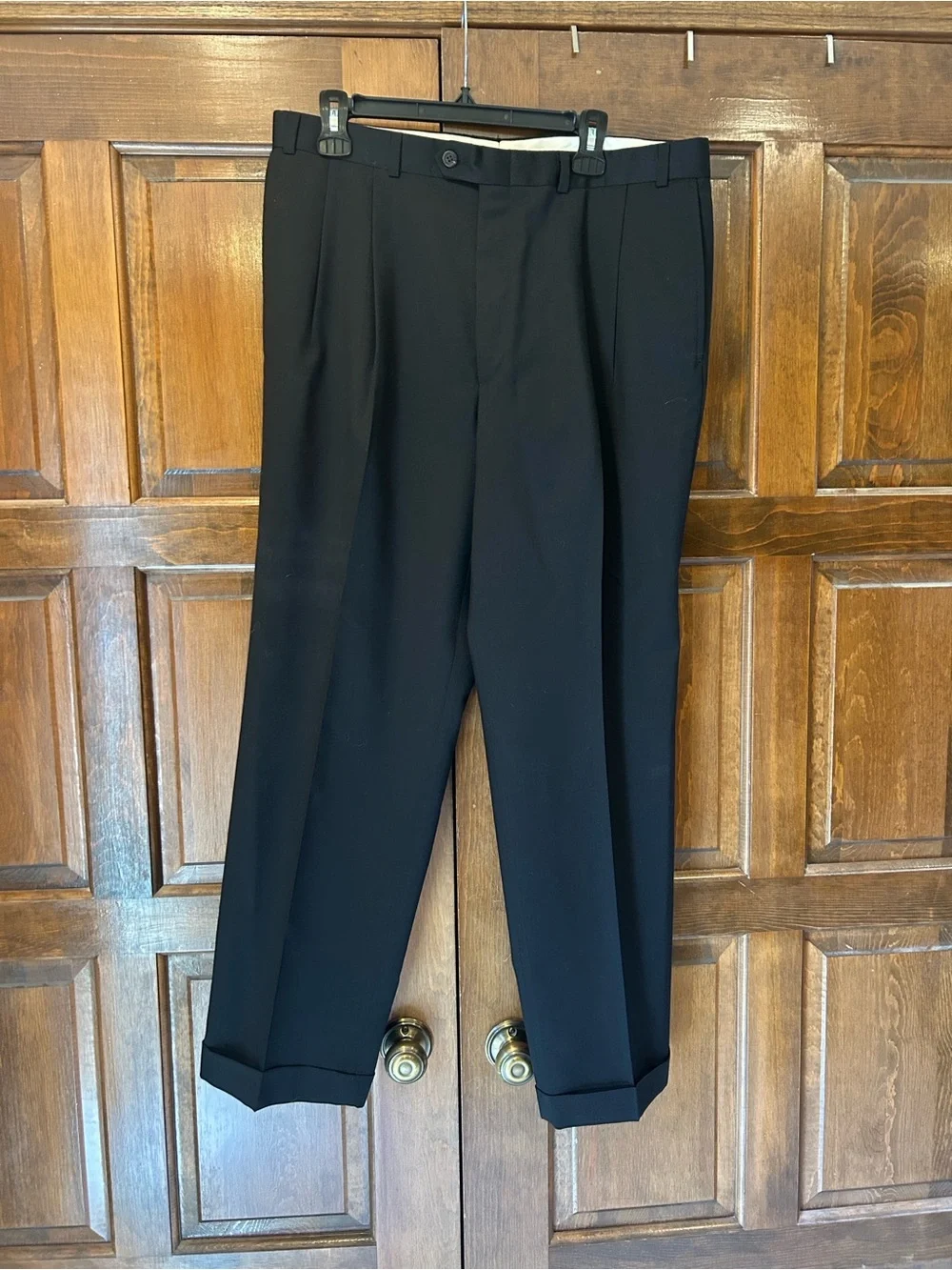 Lauren Ralph Lauren Classics Black Wool Pleated Dress Pants Cuffed Mens 36 X 30
